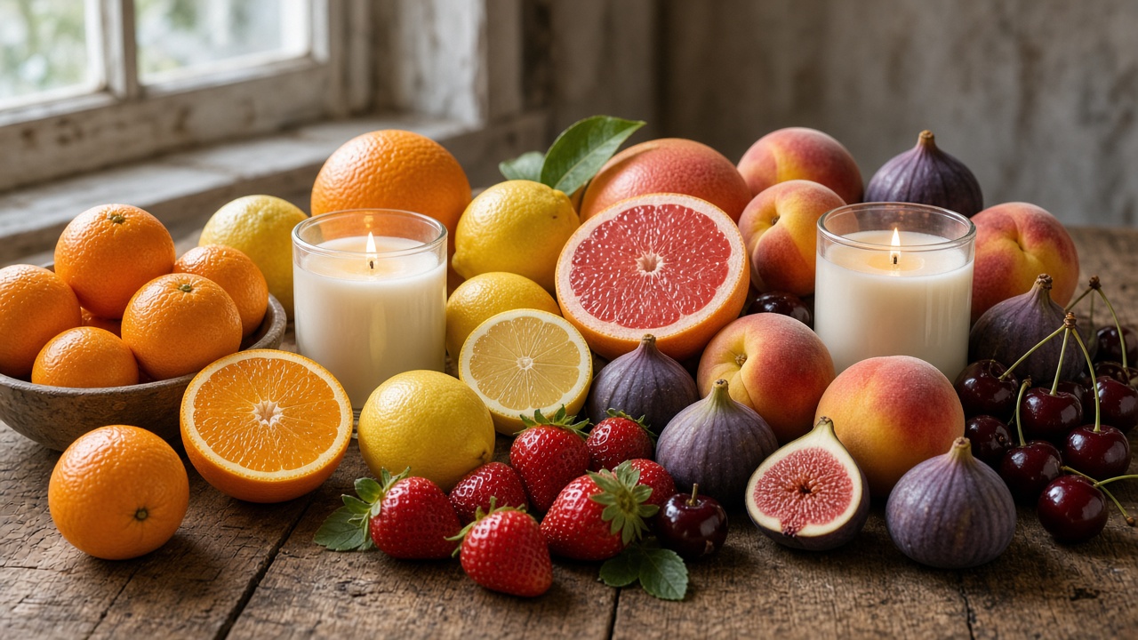 Mesa de frutas españolas y velas Quiet Inhale