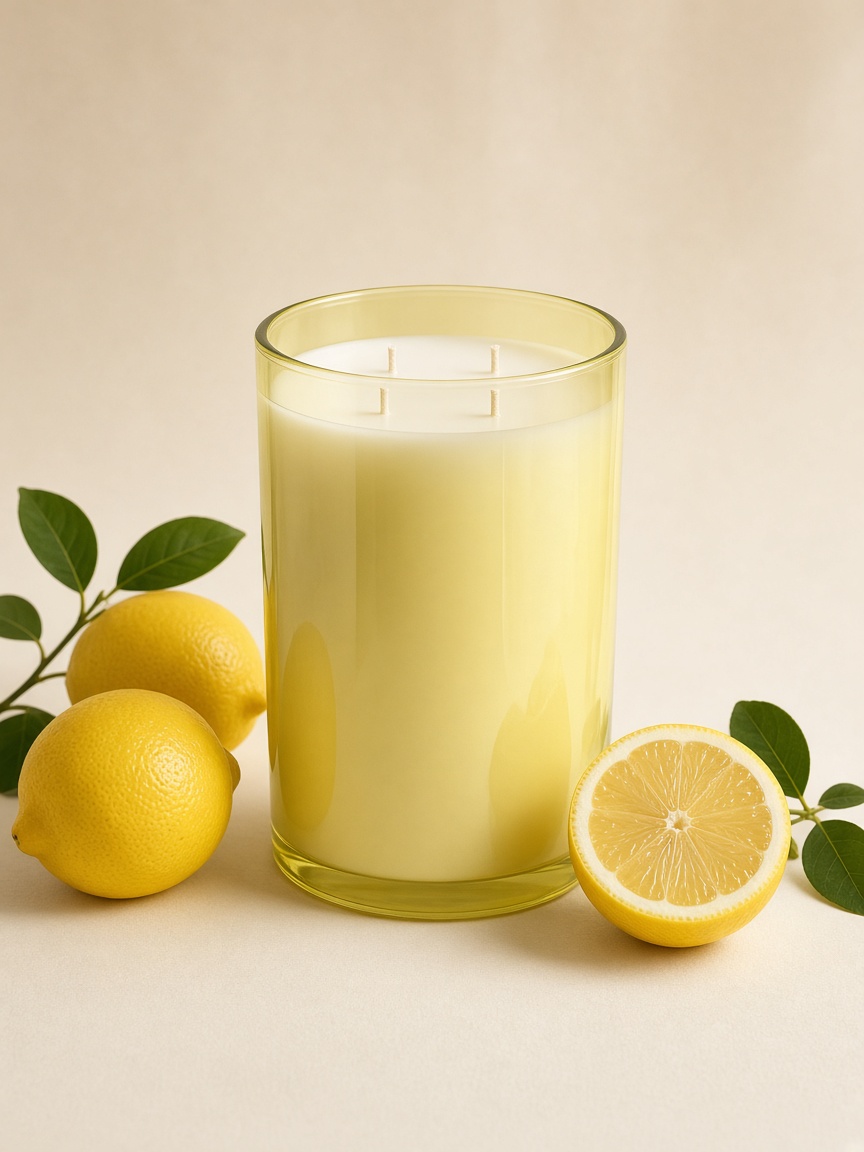 Vela Limón de Murcia junto a la fruta de su aroma