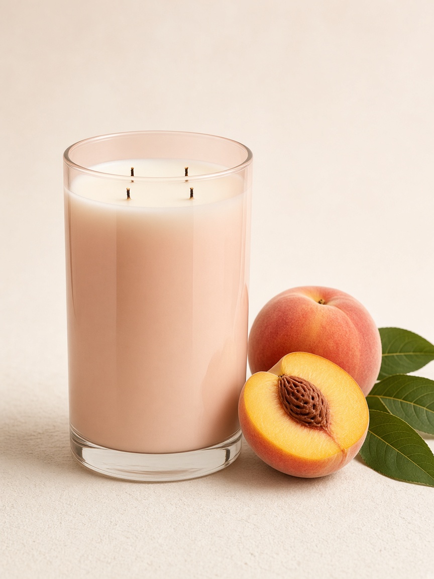 Vela Melocotón de Calanda junto a la fruta de su aroma